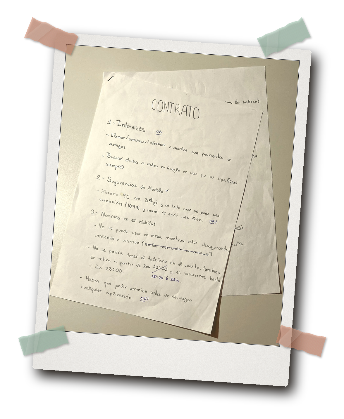 El contrato familiar escrito a mano