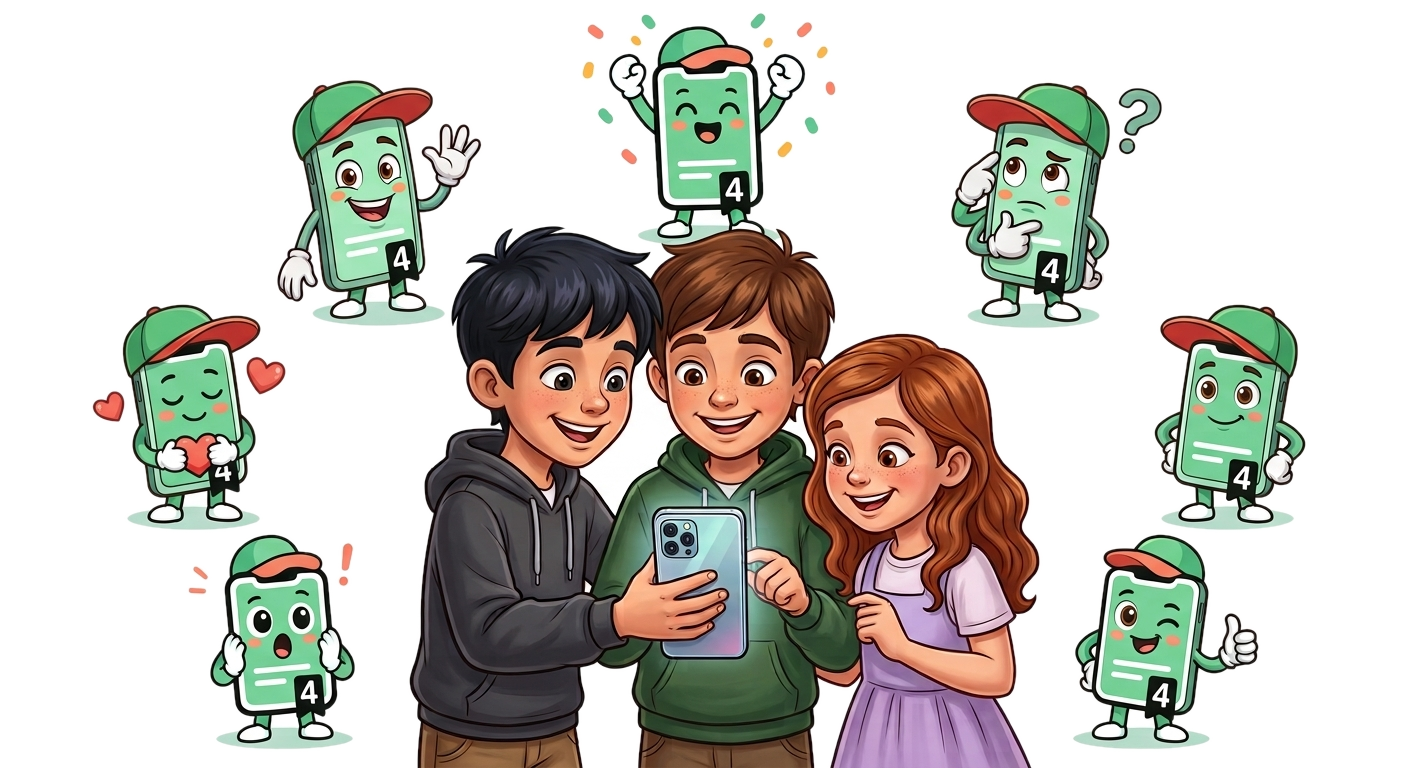 Daxel en seis poses distintas alrededor de tres niños